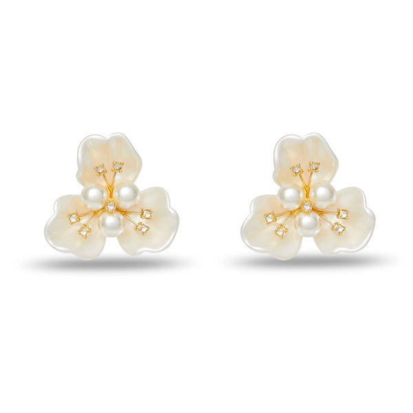 Lele Sadoughi PEARL BLOSSOM BUTTON EARRINGS