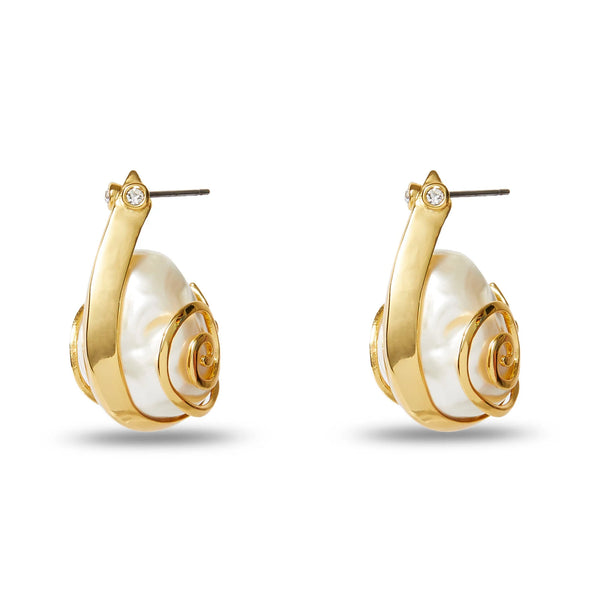 Lele Sadoughi PEARL SNAIL HOOP EARRINGS