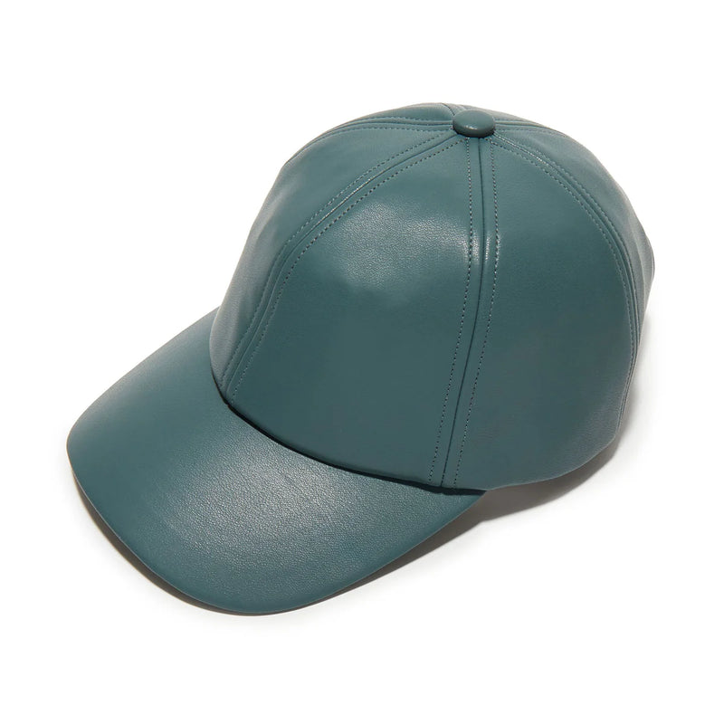 Lele Sadoughi CHARCOAL FAUX LEATHER BASEBALL CAP