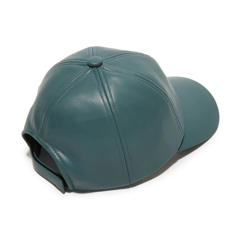 Lele Sadoughi CHARCOAL FAUX LEATHER BASEBALL CAP