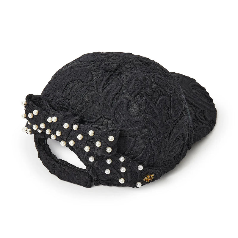 Lele Sadoughi JET LACE BOW EMBELLISHED BASEBALL CAP