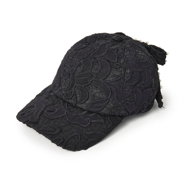 Lele Sadoughi JET LACE BOW EMBELLISHED BASEBALL CAP