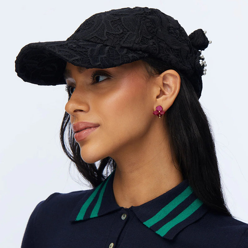 Lele Sadoughi JET LACE BOW EMBELLISHED BASEBALL CAP