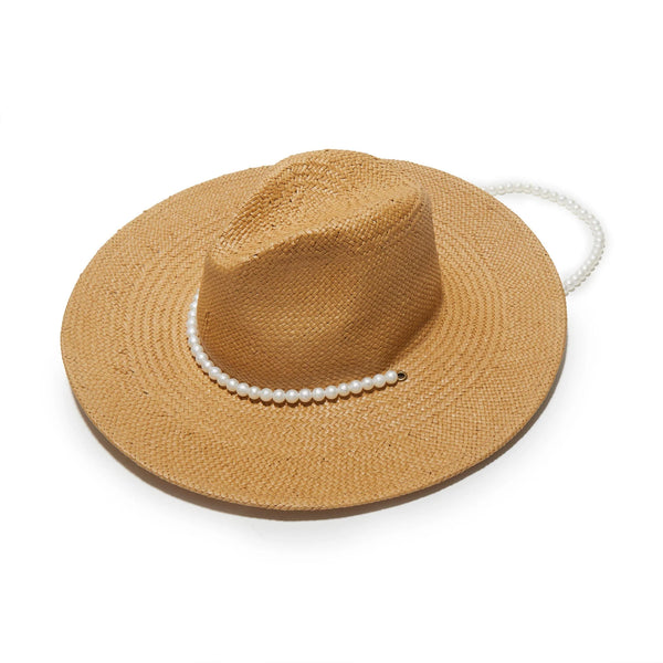 Lele Sadoughi NATURAL PEARL STRAND STRAW HAT