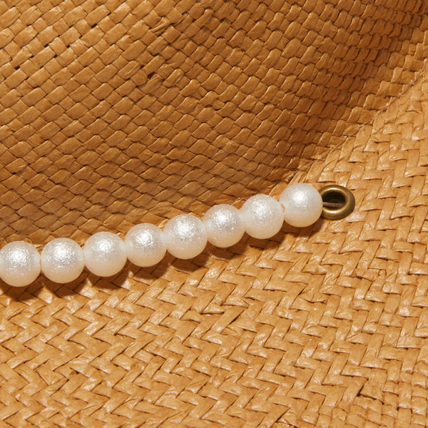Lele Sadoughi NATURAL PEARL STRAND STRAW HAT