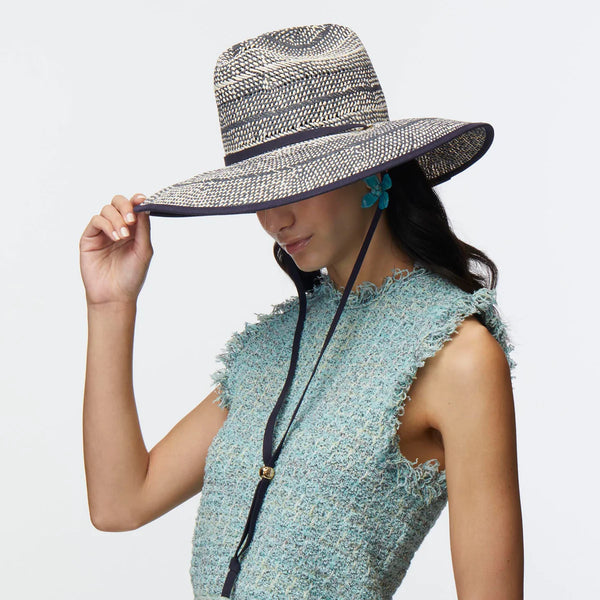 Lele Sadoughi NAVY STRAW WOVEN HAT