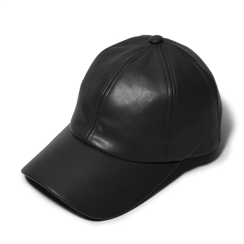 Lele Sadoughi BLACK FAUX LEATHER BASEBALL CAP