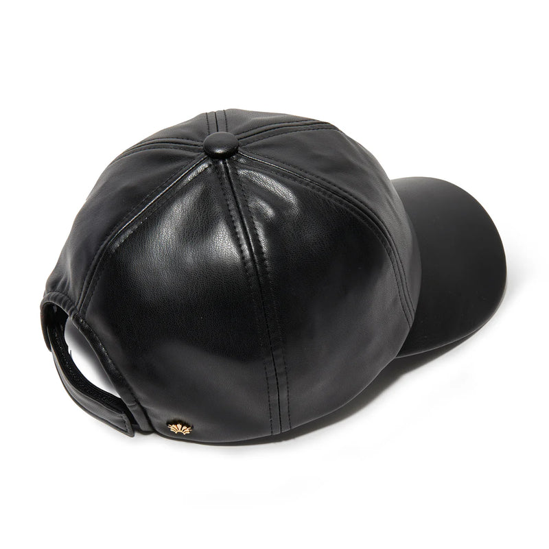 Lele Sadoughi BLACK FAUX LEATHER BASEBALL CAP