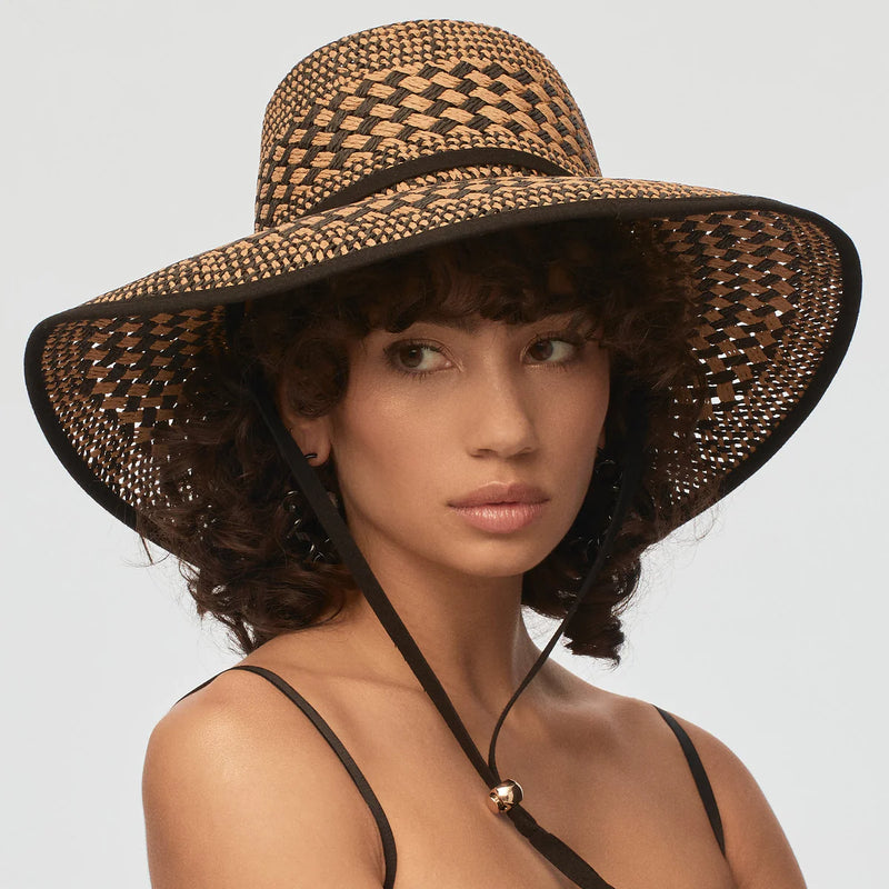 Lele Sadoughi Neutral Night Brielle Checkered Straw Hat
