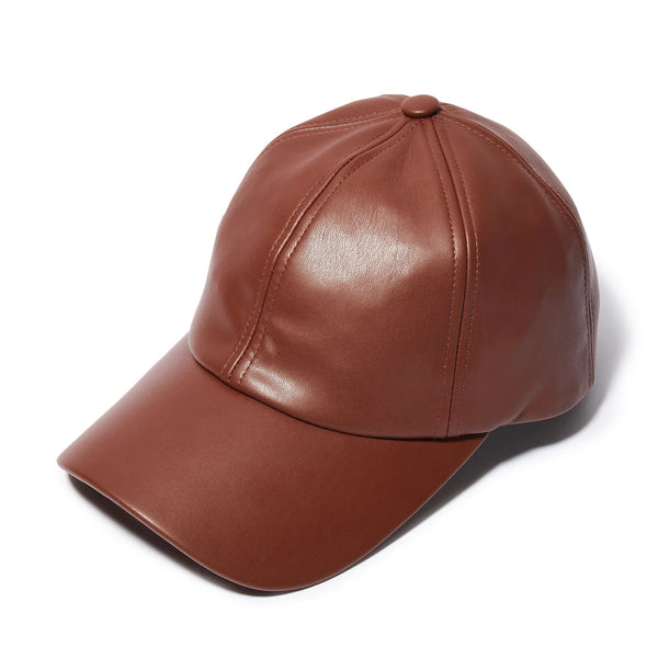 Lele Sadoughi WALNUT FAUX LEATHER BASEBALL CAP