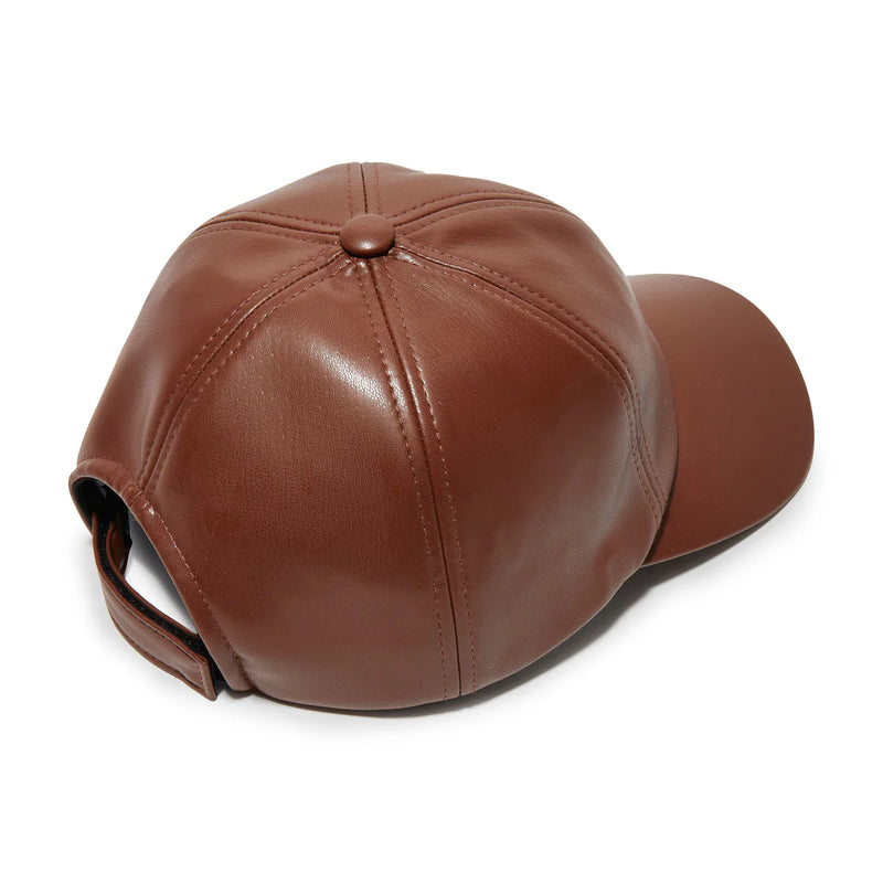 Lele Sadoughi WALNUT FAUX LEATHER BASEBALL CAP