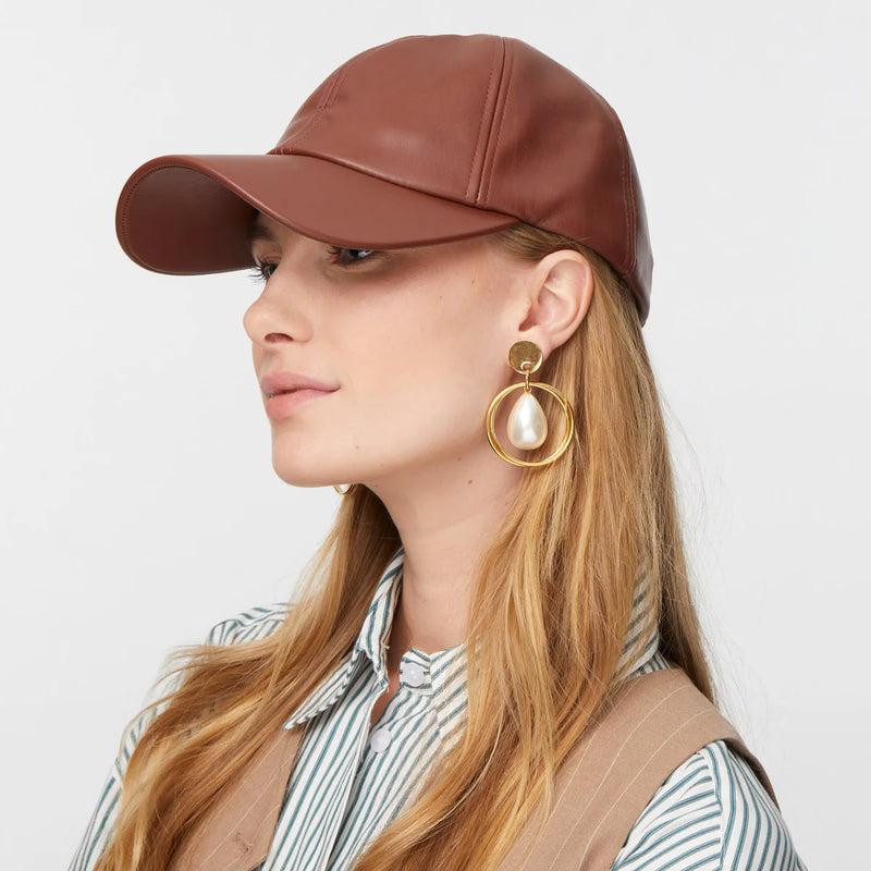 Lele Sadoughi WALNUT FAUX LEATHER BASEBALL CAP