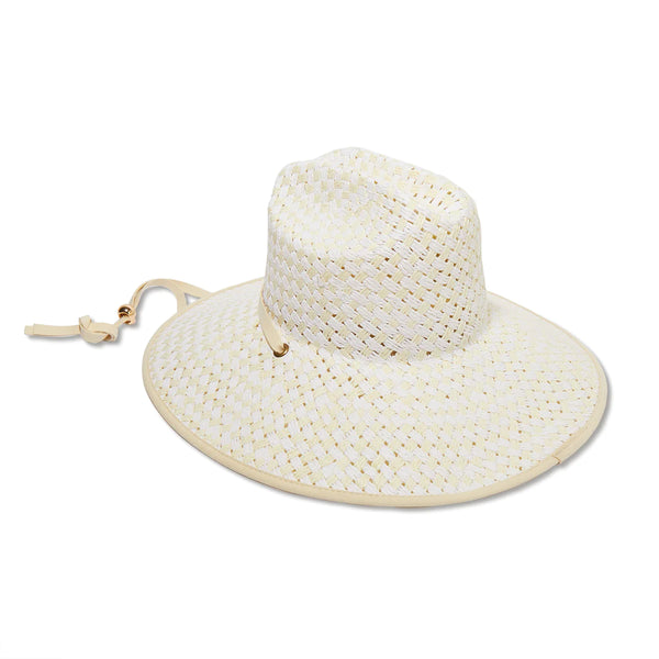 Lele Sadoughi White Washed Straw Checkered Hat