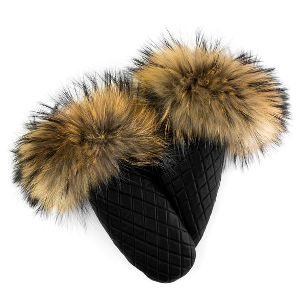 Mitchie's Quilted Leather Raccoon Trim Mittens