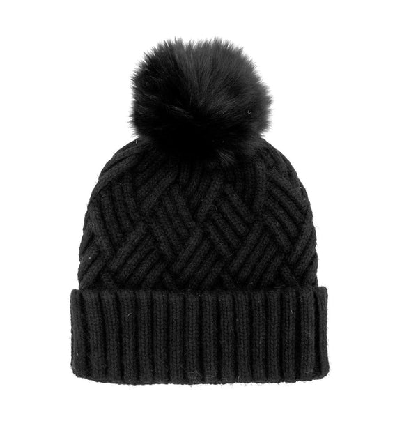 Mitchie's Black Knit Pom Hat