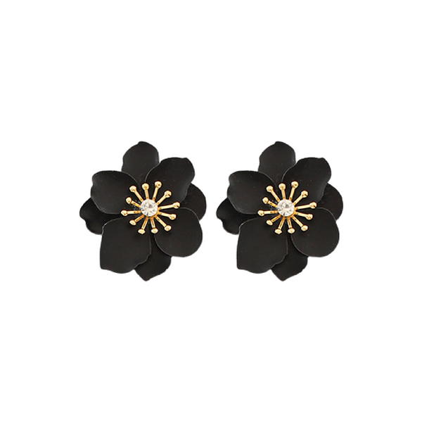 Layer Flower Earring Black